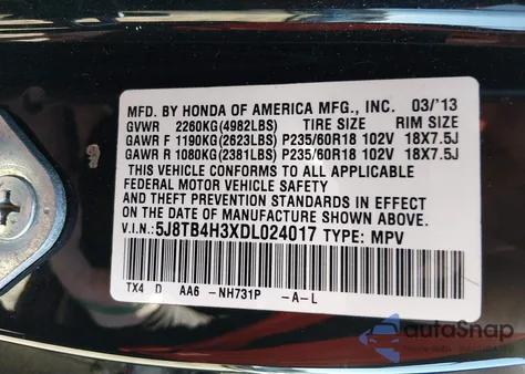 2013 Acura Rdx from USA, damaged, VIN 5J8TB4H3XDL024017